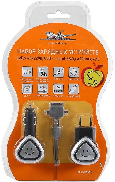 Зарядное устройство Airline ACH-US-08, 12 В, 24 В, 220 В, USB - microUSB