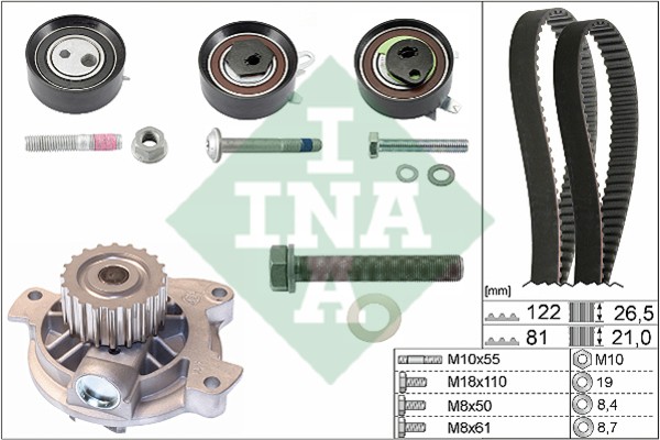 Комплект ремня ГРМ с водяным насосом VOLKSWAGEN LT Ina 530 0484 30