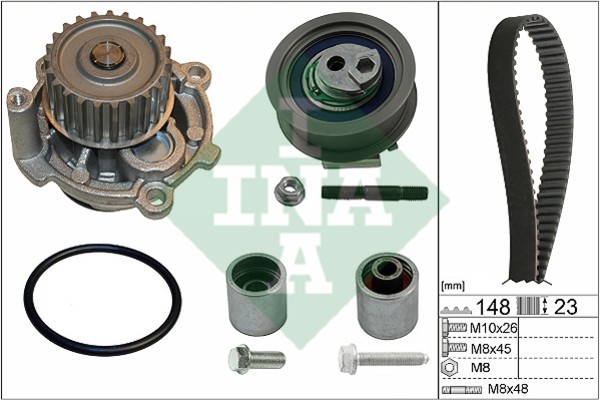 Комплект ремня ГРМ с водяным насосом AUDI A4 Ina 530 0445 31