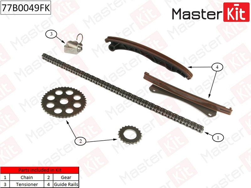 Комплект цепи ГРМ OPEL AGILA Masterkit 77B0049FK