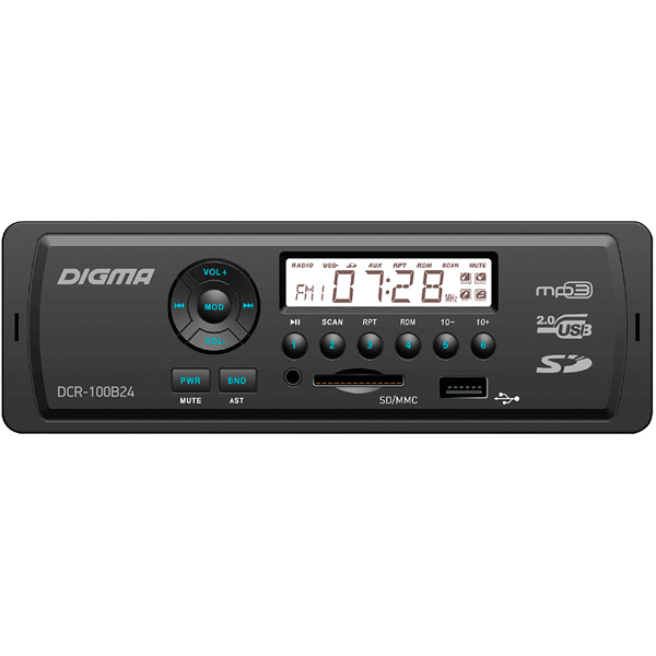 Автомагнитола Digma DCR-100B24, USB, 1DIN, 4x45Вт