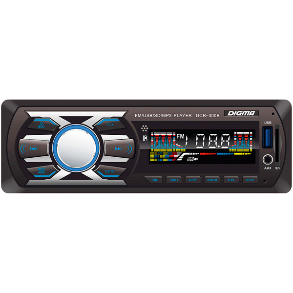 Автомагнитола Digma DCR-300B, USB, 1DIN, 4x45Вт