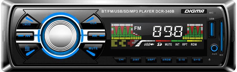 Автомагнитола Digma DCR-340B, USB, 1DIN, 4x45Вт