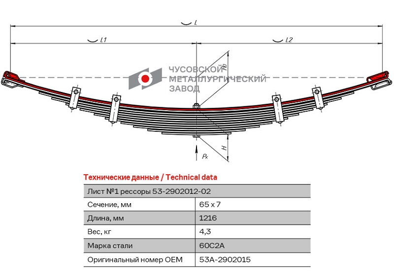 Лист рессоры коренной передний ГАЗ ЧМЗ 53А-2902015