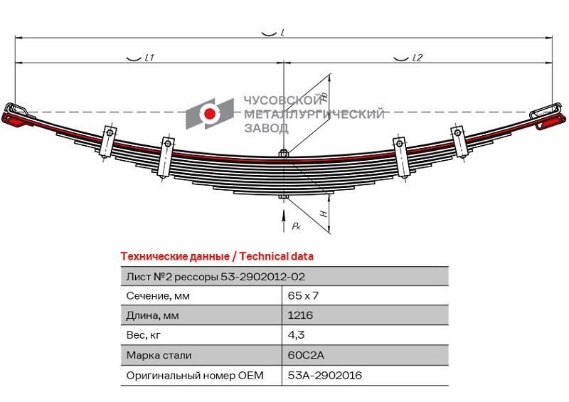 Лист рессоры подкоренной передний ГАЗ ЧМЗ 53А-2902016