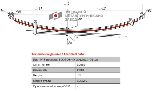 Лист рессоры задний Hyundai ЧМЗ 600806HD-2912103