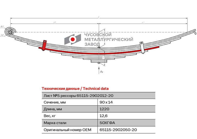 Лист рессоры передий КамАЗ 43118, 43261 ЧМЗ 65115-2902050-20