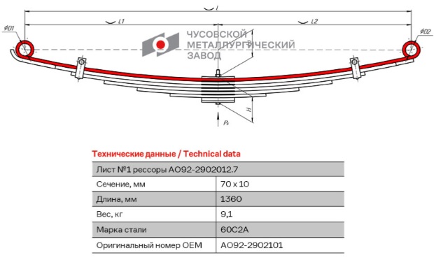 Лист рессоры подкоренной передний Isuzu ЧМЗ А092-2902101