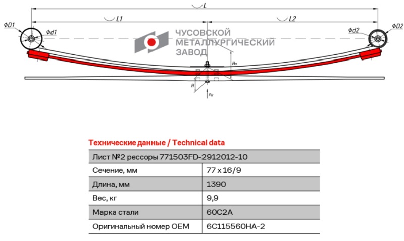 Лист рессоры подкоренной задний Ford Transit ЧМЗ 771503FD-2912102-10