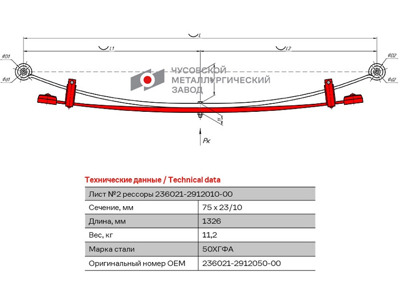 Лист рессоры задний УАЗ 236021 ЧМЗ 236021-2912050-00